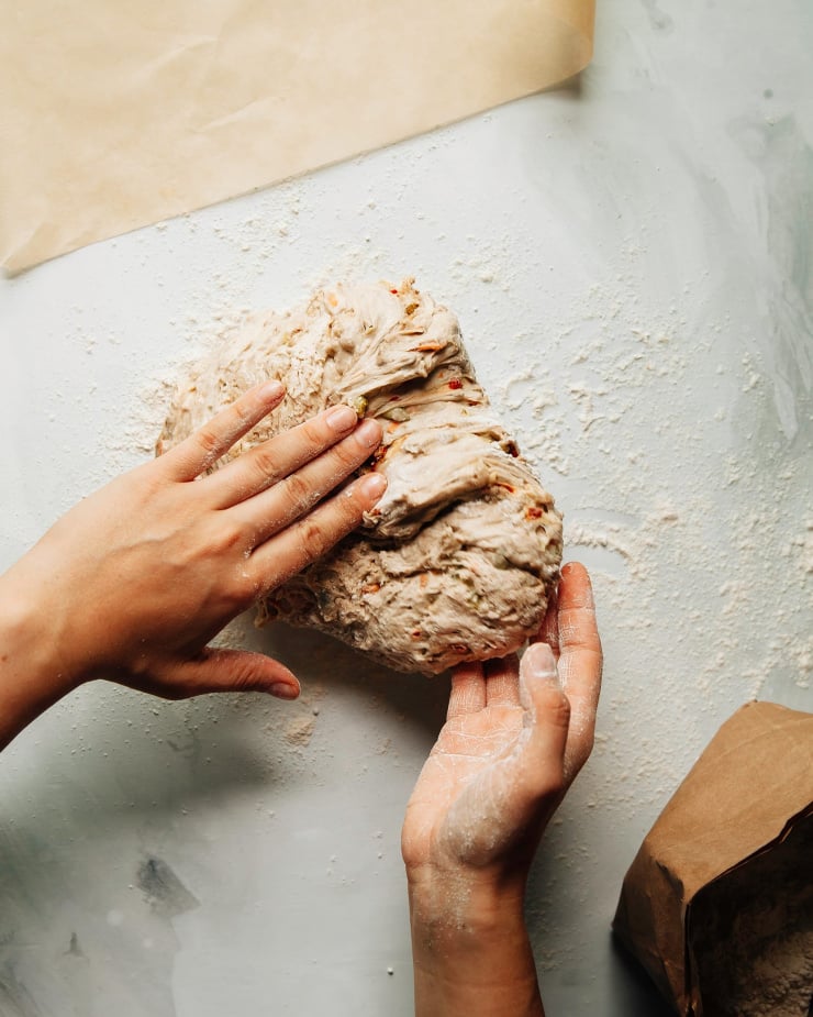 Shaping the no knead marathon bread dough