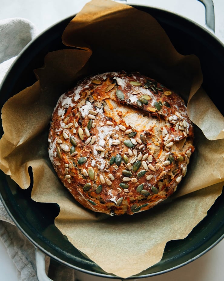 No knead marathon bread baked in a dutch oven