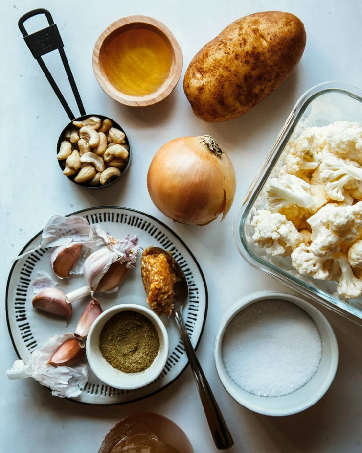 An overhead shot of ingredients used for vegan gravy.