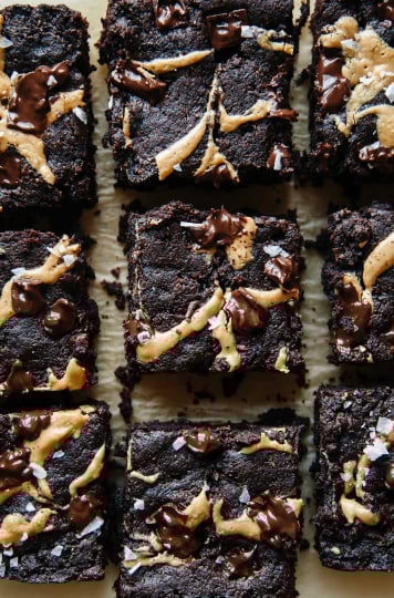 An up close overhead shot of vegan and grain-free brownies