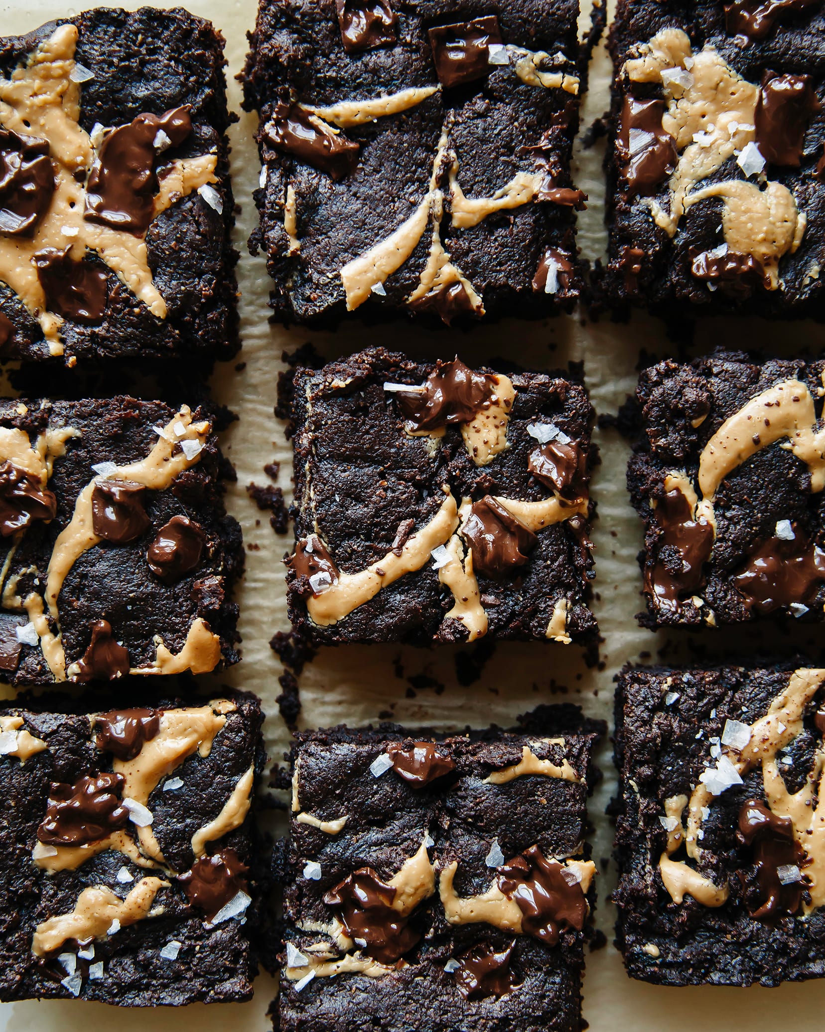 An up close overhead shot of vegan and grain-free brownies