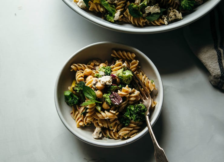 Pepperoncini pasta salad with basil.