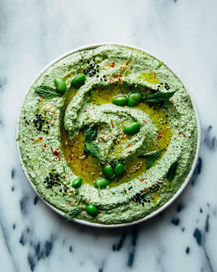 Edamame dip with jalapeño, mint and lime
