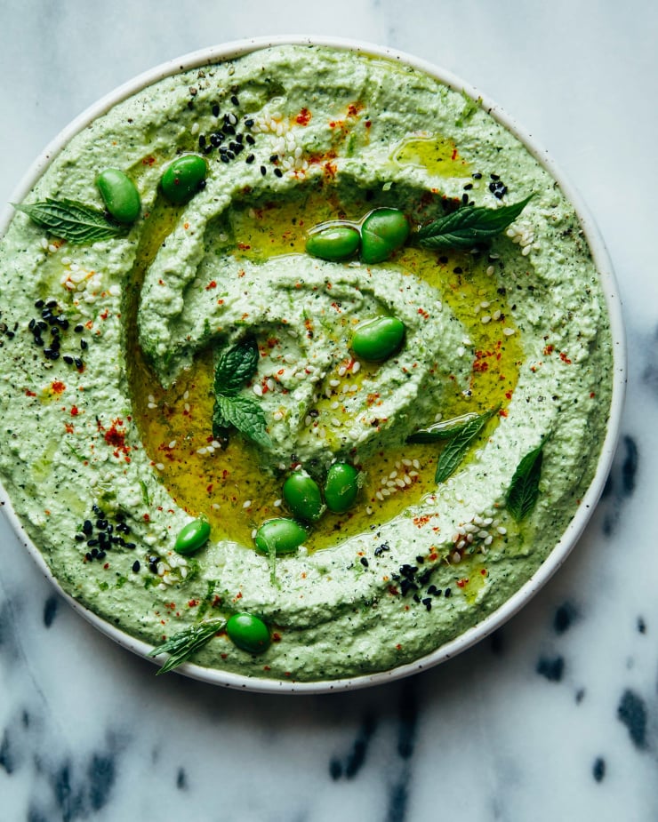 Edamame dip with jalapeño, mint and lime