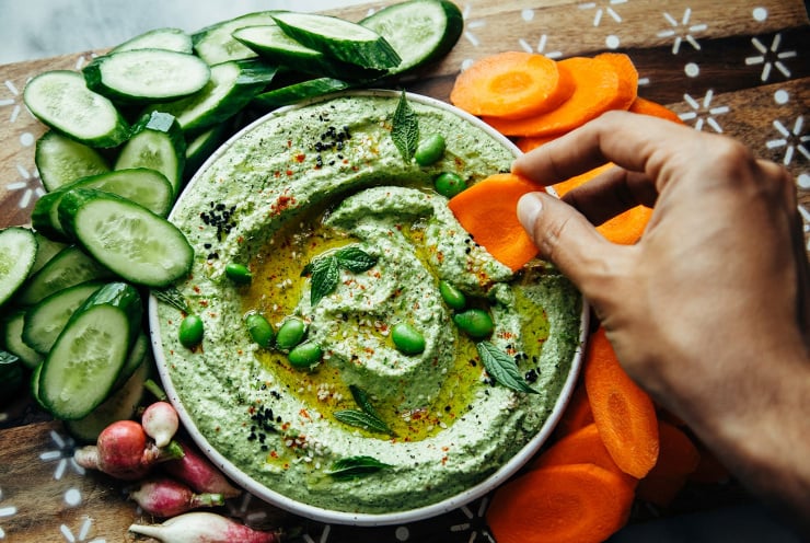 Edamame dip with jalapeño, mint and lime