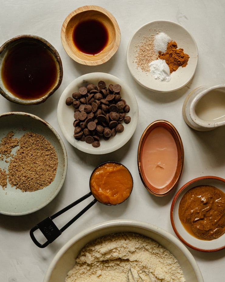 An overhead shot of ingredients used for a vegan and grain free cookie recipe.