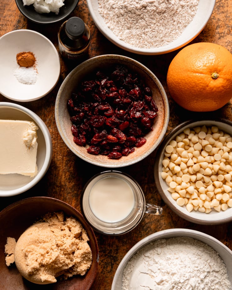 An overhead shot shows ingredients needed for vegan biscotti.
